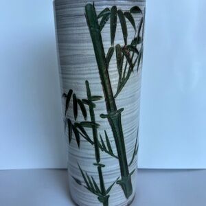 Ceramic gray and green bamboo stalk tall vase